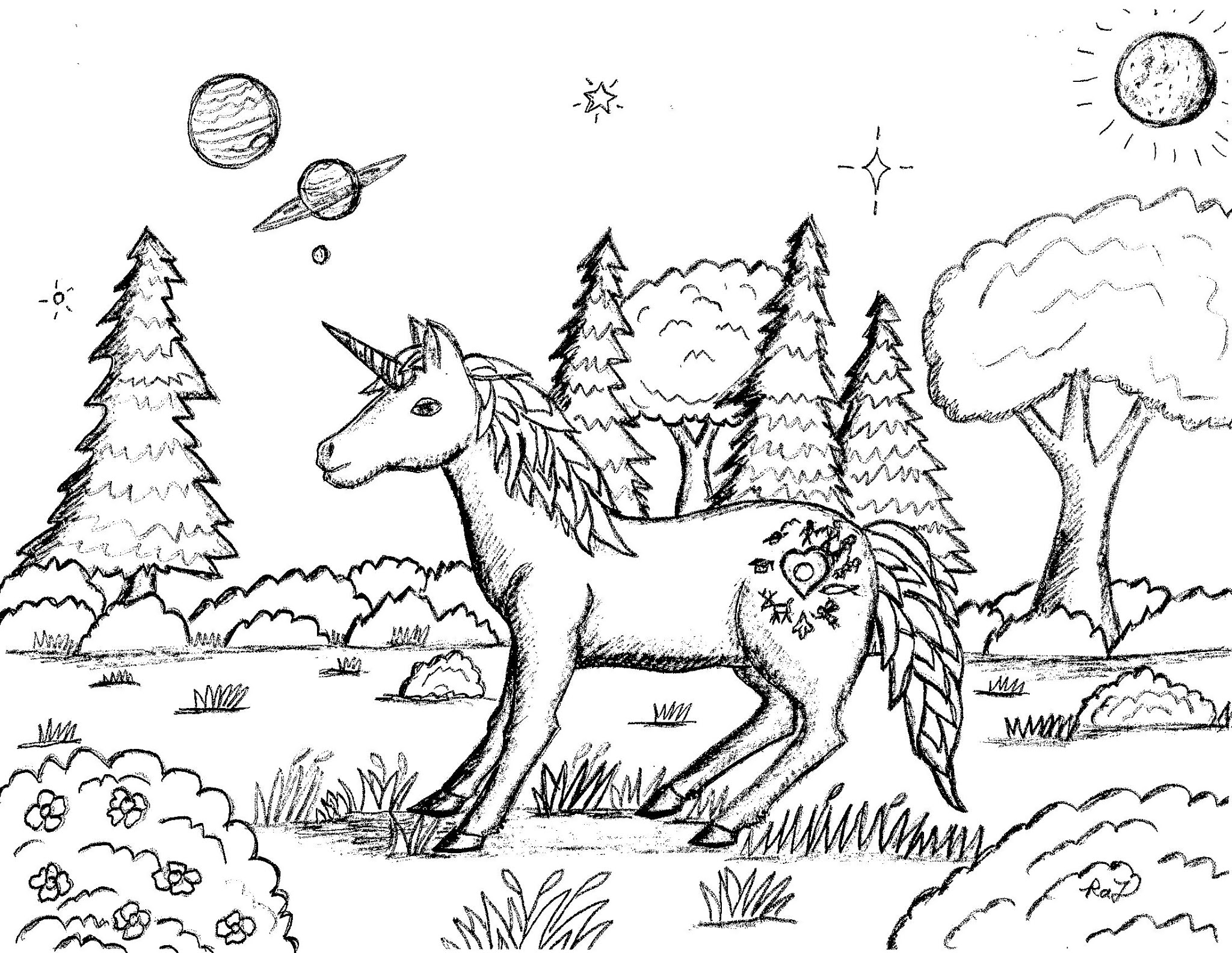 Robin's Great Coloring Pages: Night Unicorn with Cutie Mark coloring page