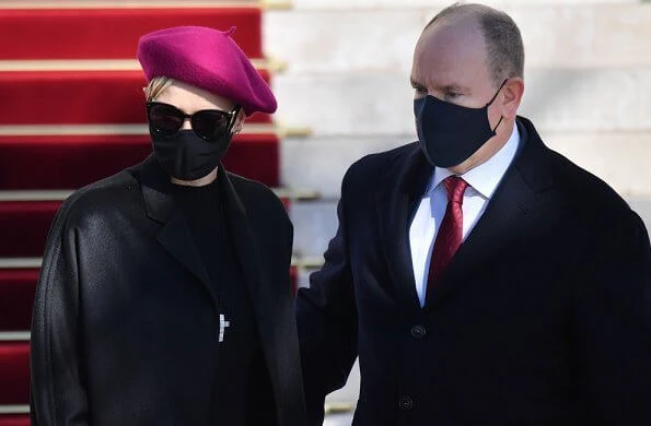 Princess Gabriella wore a pink coat and skirt from Dior. Princess Charlene wore a coat from Akris