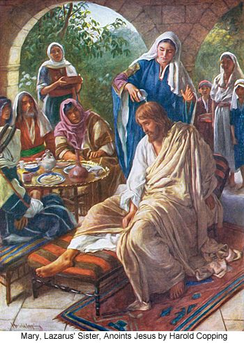 jesus mary bethany lazarus anoints woman sister anointed harold copping sinful martha holy bible who banquet his john anointing christ