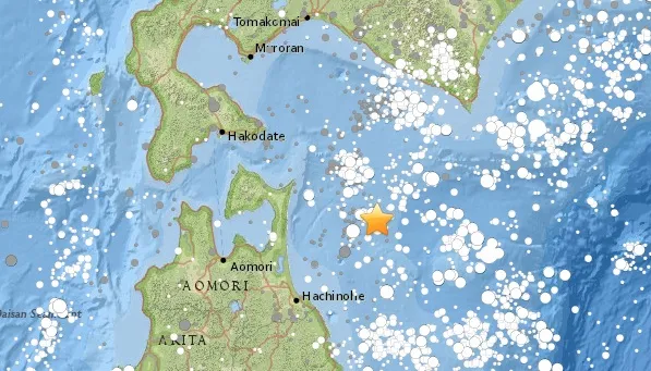 Near the coast of Japan there was an earthquake of magnitude 6.2