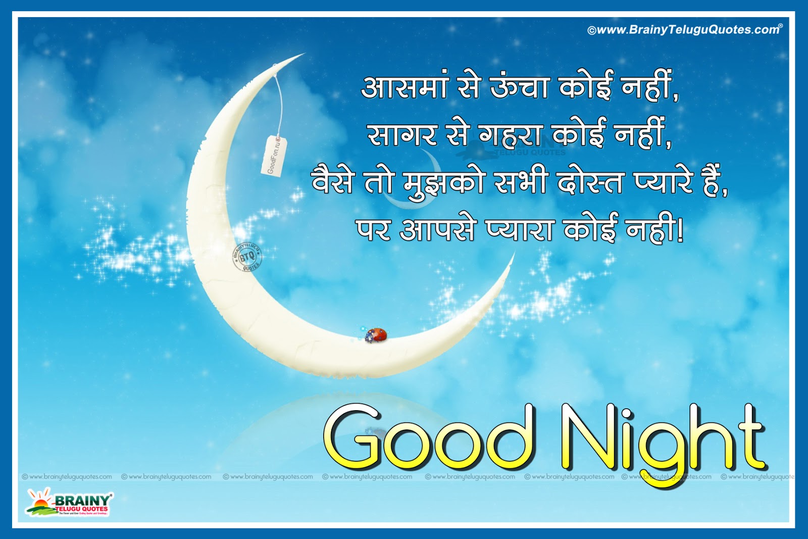 Best Hindi Good Night Wishes Quotes Messages shayari images | BrainySms
