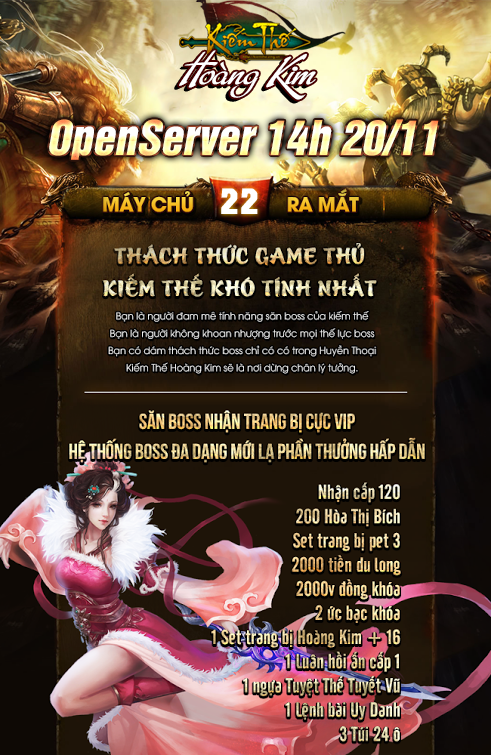 2015 - 14h-20/11/2015[KiemTheHoangKim.Net]Open SV22 [Bích Phụng]Skill 180 Bá Đạo.Săn Boss Nhận Trang Bị Vip Hotrohoangkim