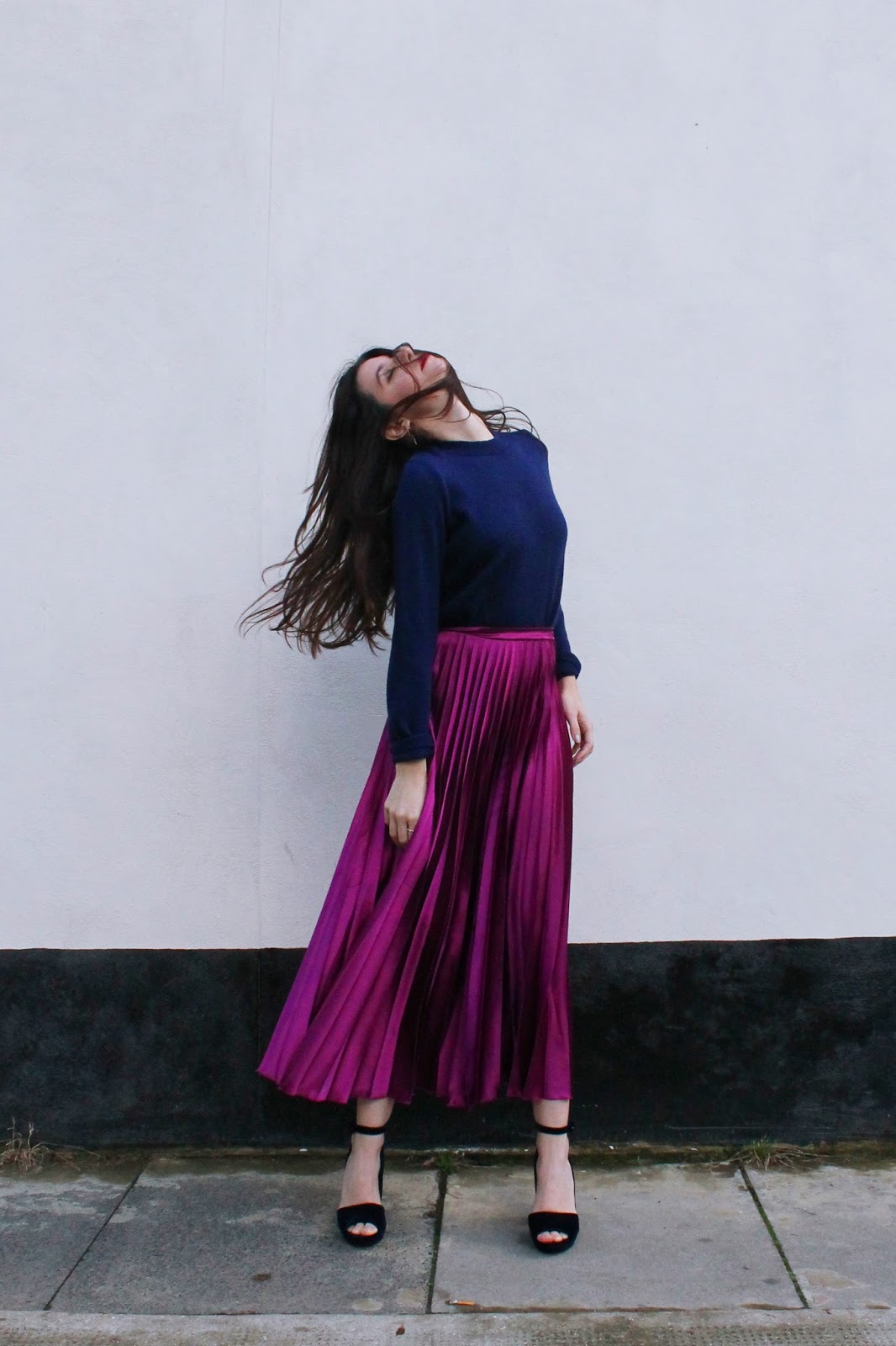 pleated midi skirt and knit | the girl named Love
