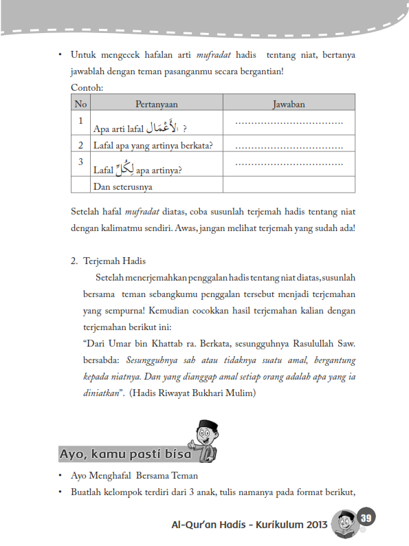 Mi Nurul Huda 4 Menganalisis Isi Kandungan Hadits Tentang Niat