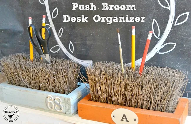 Push broom pencil holder and office organizer