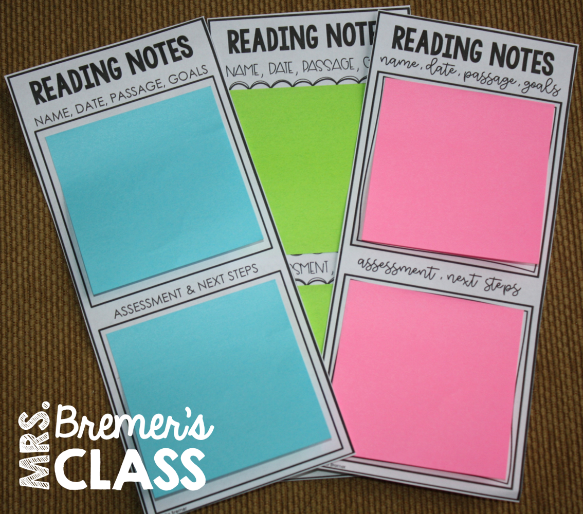 Reading Observation Sticky Note Bookmarks for Teachers Mrs. Bremer's