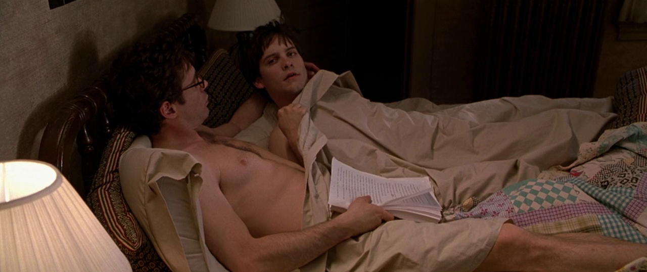 Tobey Maguire and Robert Downey Jr. shirtless in Wonder Boys.