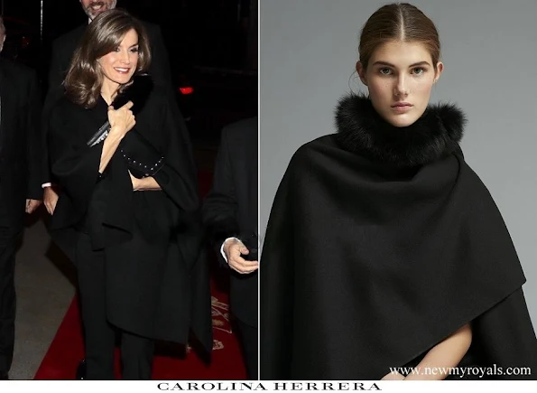 Queen Letizia wore Carolina Herrera fux fur collar cape