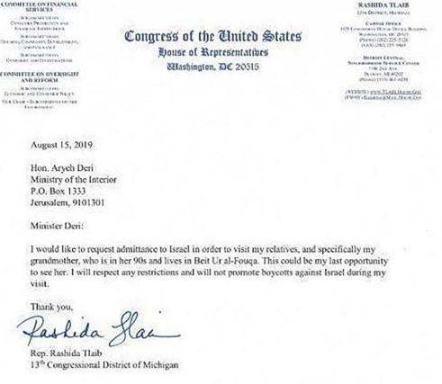 Israel at war with US Congress 190816094602-tlaib-west-bank-request-letter-exlarge-169%2B-%2BCopy