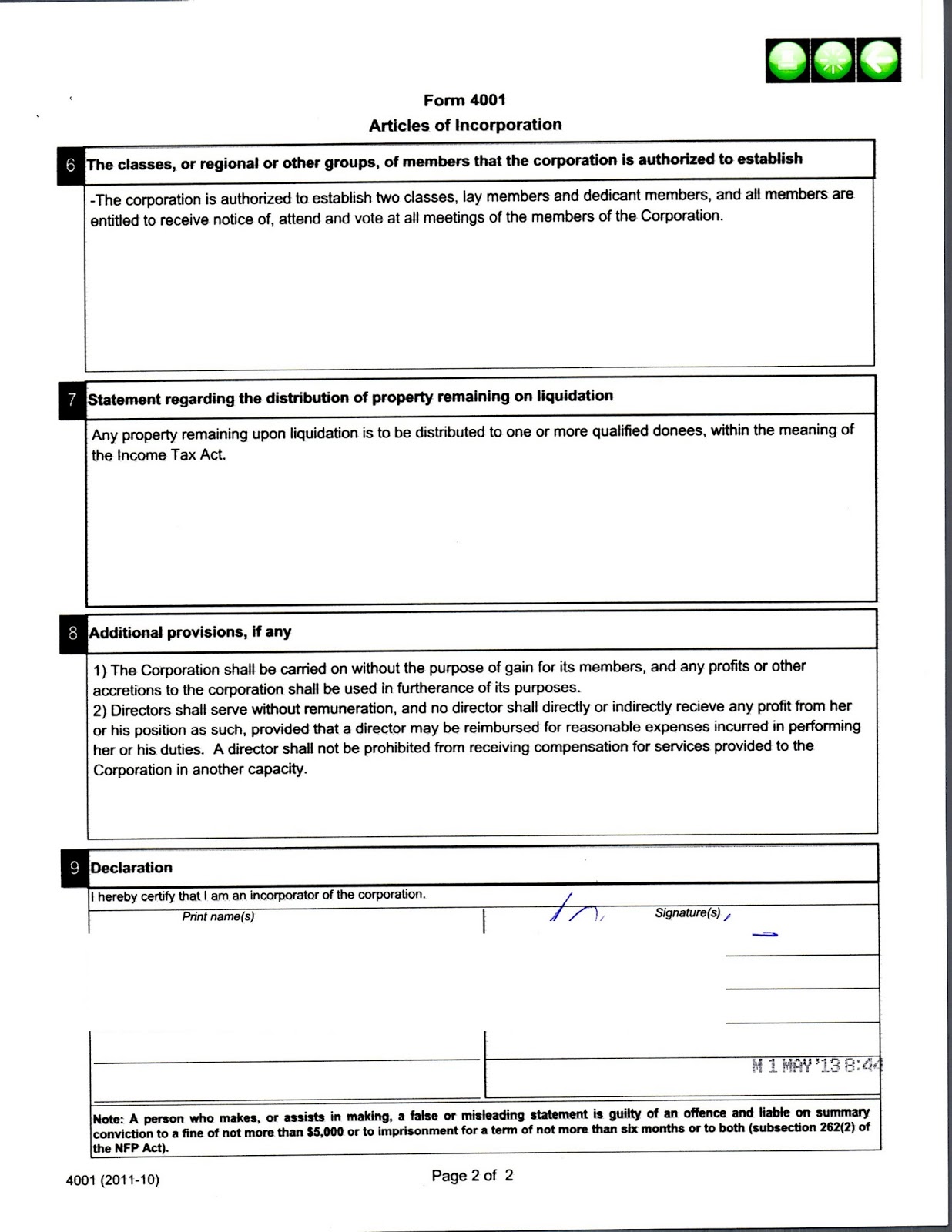 Canada certificate of incorporation image