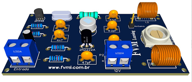 Transmissor de FM Estabilizado a Cristal, 1.8W com Transistor 2N3866 + PCB
