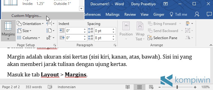 buat ukuran margin sendiri