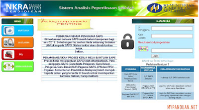 Login SAPS Sistem Analisis Peperiksaan Sekolah Online
