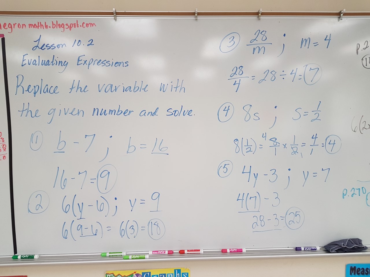 Mrs. Negron 6th Grade Math Class: Lesson 10.2 Evaluating Expressions
