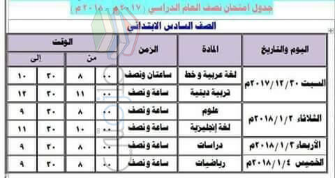 جدول إمتحانات الصف السادس الابتدائي 2017 الترم الأول محافظة إسكندرية جدول إمتحانات الصف السادس الابتدائي 2017 الترم الأول محافظة إسكندرية