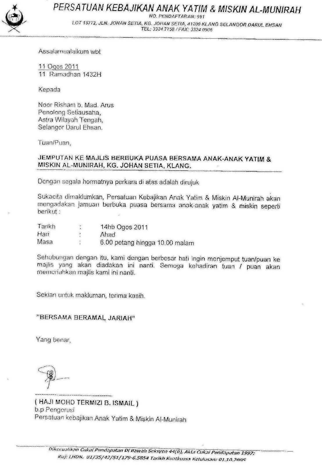 Contoh Surat Jemputan Anak Yatim Contoh Surat Terbaru