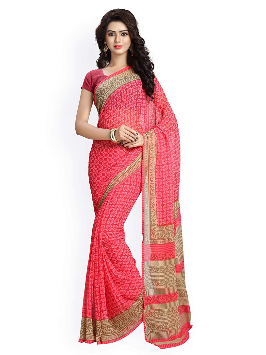 Amazon plain pure chiffon sarees with zari border and designer blouse