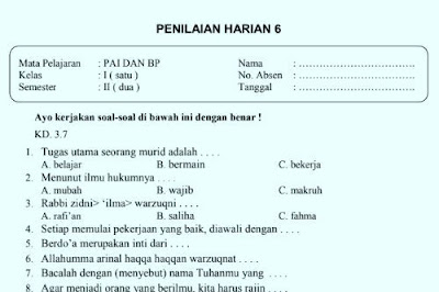 Ilmu Pengetahuan 10 Soal Ulangan Harian Pai Kelas 1 Semester 2 K 13