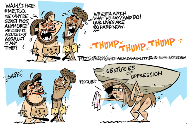 First three images:  Two cavemen, commiserating:  One says,