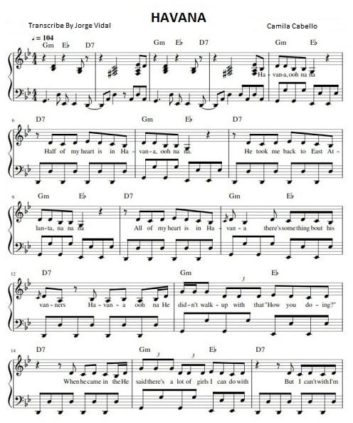 Not Angka Pianika Lagu Havana Camila Cabello