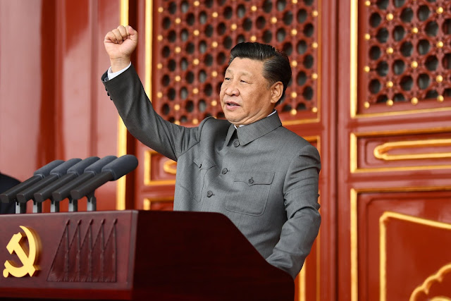 Xi Jinping addressing the nation on July 1 at a ceremony marking the 100th anniversary of the ruling Communist Party