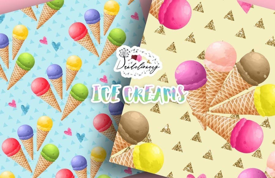 Watercolor Ice Creams Digital Paper Pack (JPG)