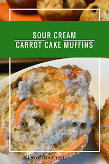 Sour Cream Carrot Cake Muffins - The BEST muffin EVER! Tender and moist muffins are perfect for Easter morning or at a sweet and savory Brunch. - Slice of Southern