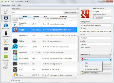QtADB=>Apps - Manage (install, backup with data, unistall) both system and users applications
