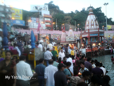 Crowds gathered at the Har Ki Pauri Ghat in Haridwar for the evening Ganga Arti