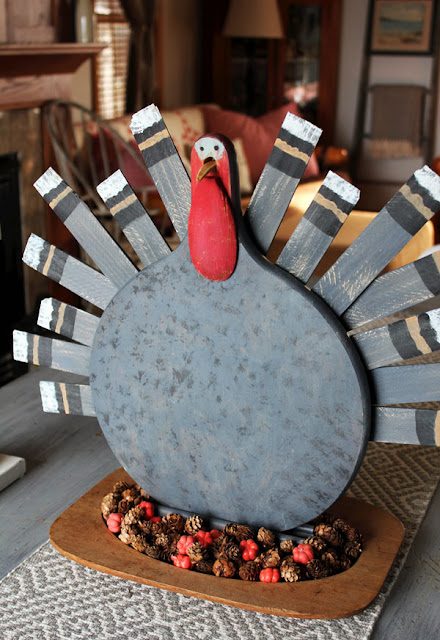 Making A DIY Folk Art Turkey Centerpiece From Re-Used Finds From Itsy Bits And Pieces Blog