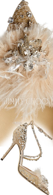 ♦Jimmy Choo ballet pink lace wrap around heels with feather and crystal embellishment #jimmychoo #shoes #brilliantluxury