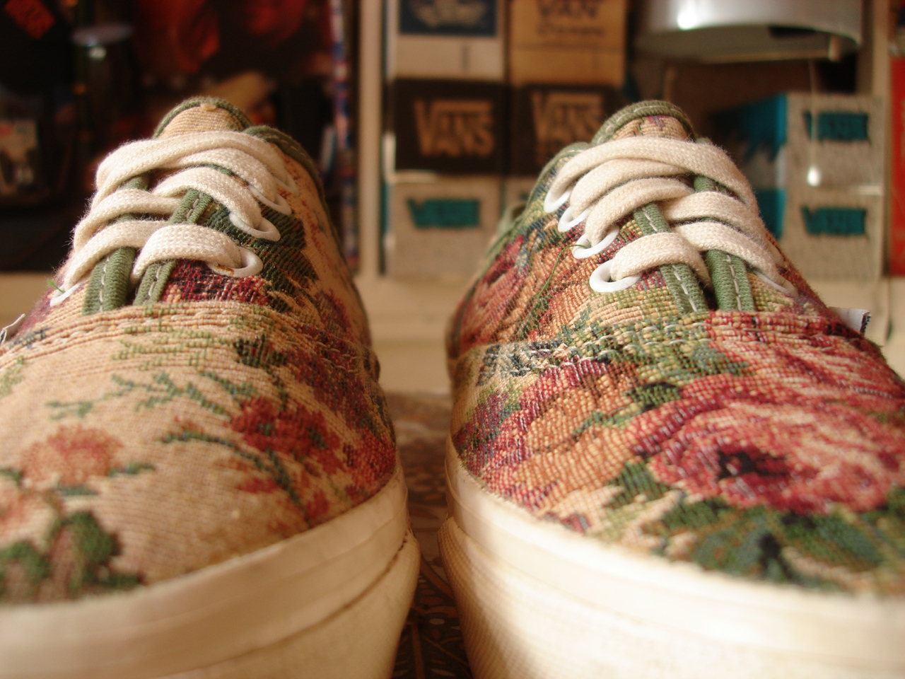 theothersideofthepillow: vintage VANS shoes FLORAL TEA TAPESTRY style