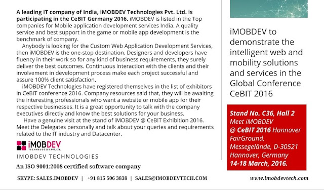 iMobdev to showcase IT Services and Solutions at CeBIT Hannover 2016