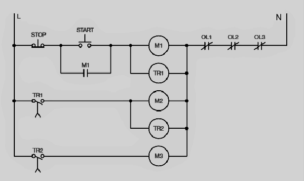 Circuit Diagram of Time Delay of Starting Three Motors