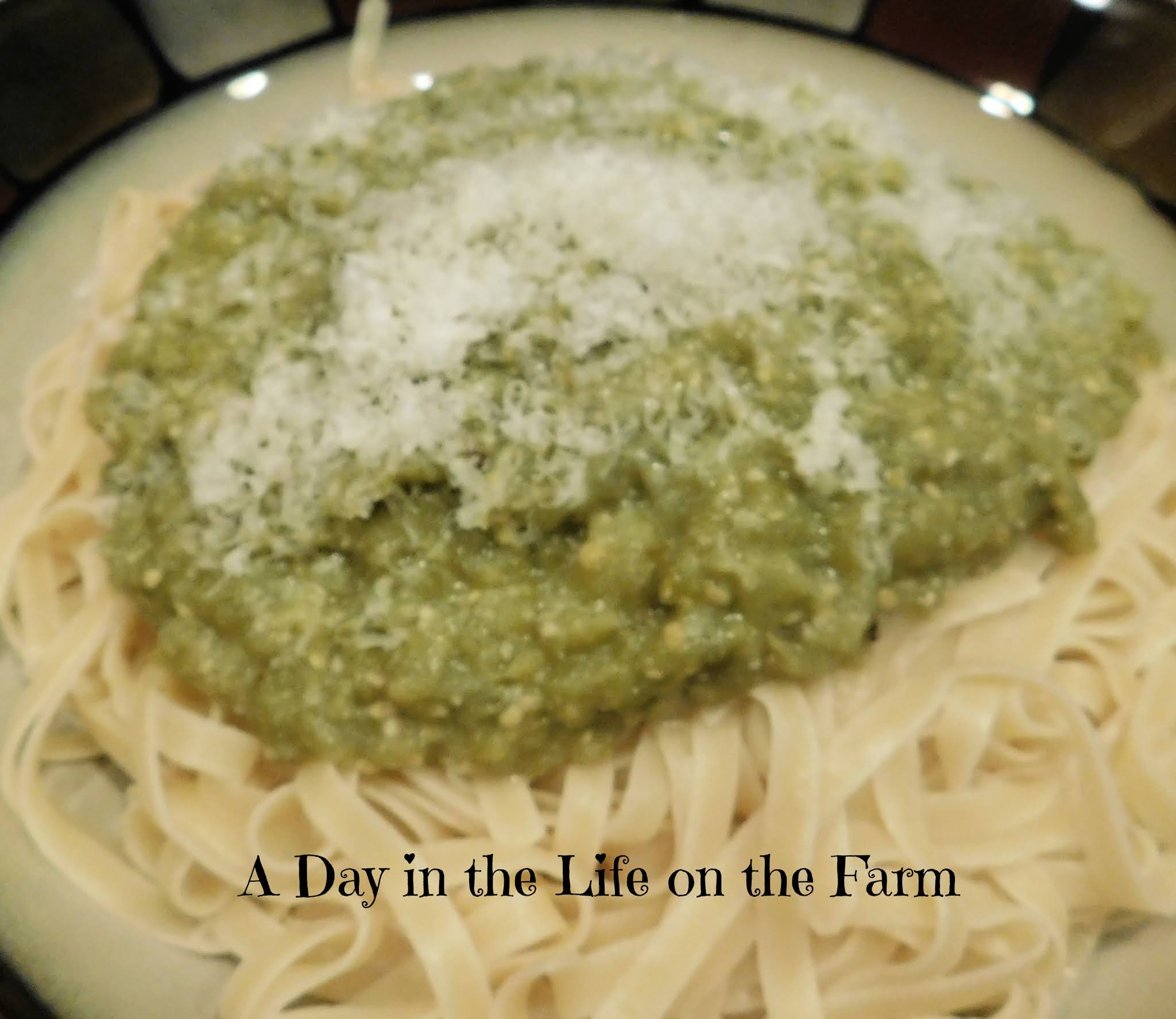 A Day in the Life on the Farm Green Tomato Pasta Sauce and The Weekly Menu