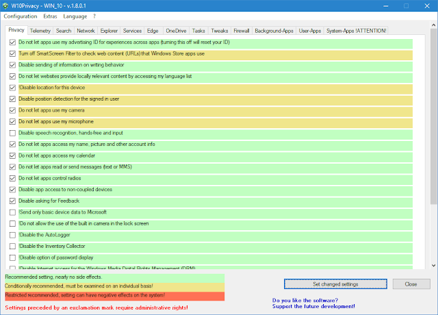 W10Privacy scheda iniziale Privacy