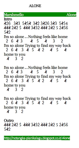 Not Angka Pianika Lagu Marshmello Alone Not Angka