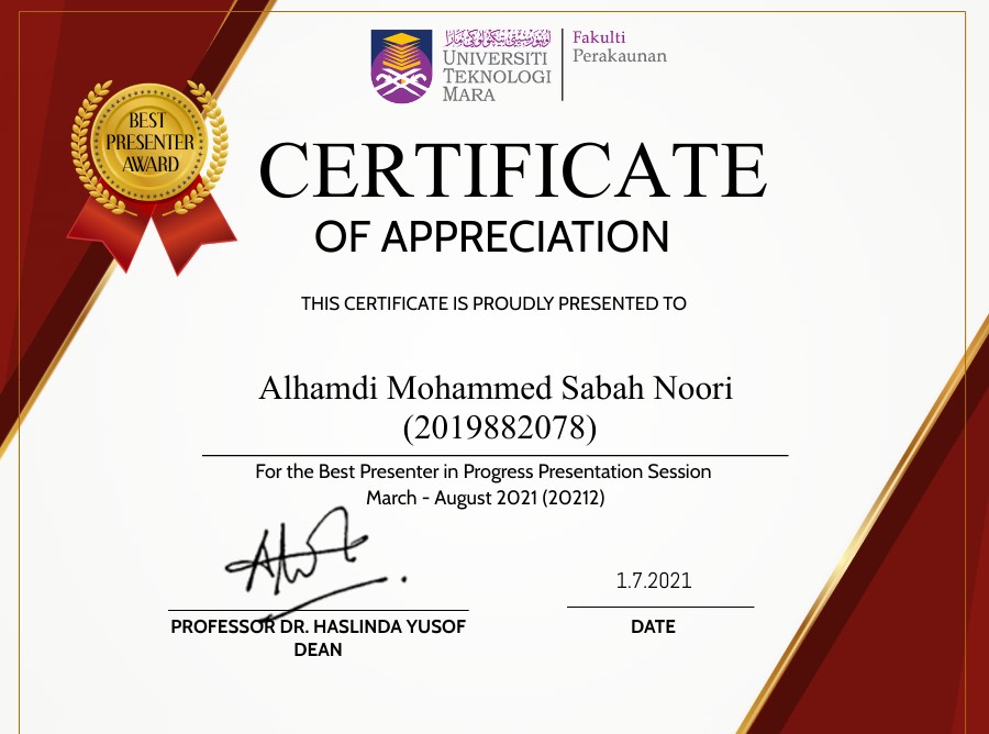 POSTGRADUATE PROGRAMME CONGRATULATIONS TO THE BEST PRESENTER & E