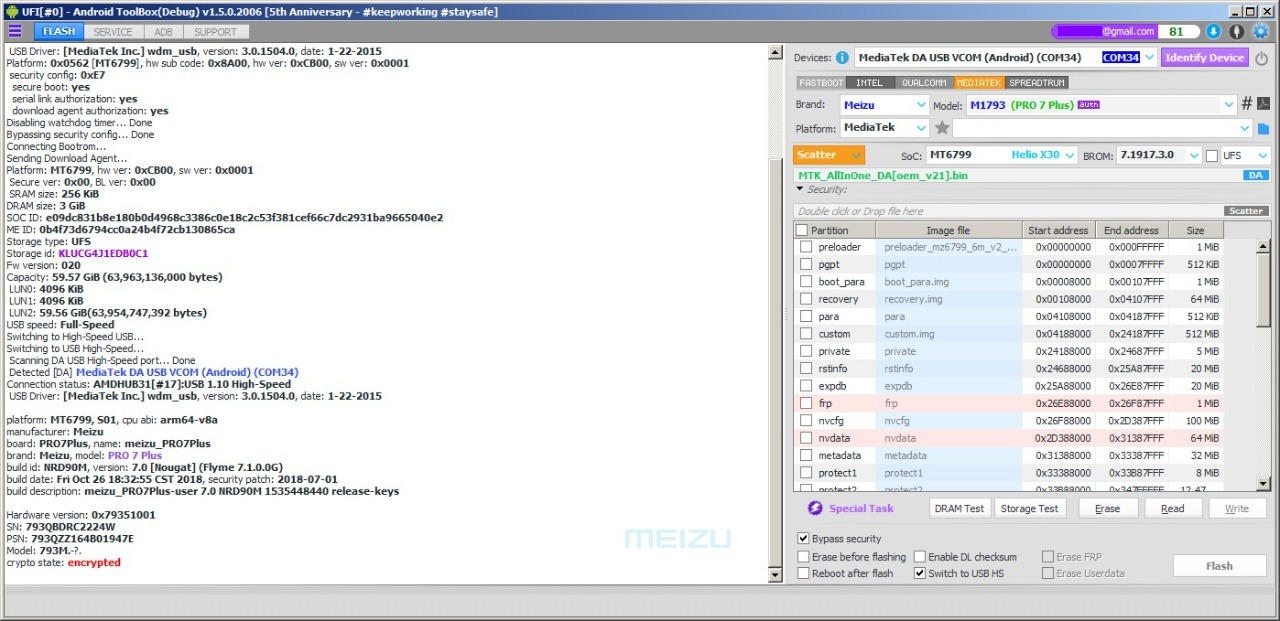 Preview UFI Update Bypass Mediatek Meizu Pro 7 Plus MT6799