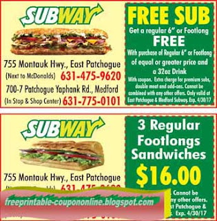 Free Printable Subway Coupons