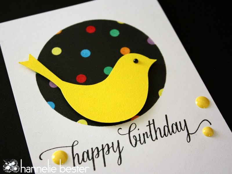 yellow bird and polka dot birthday card