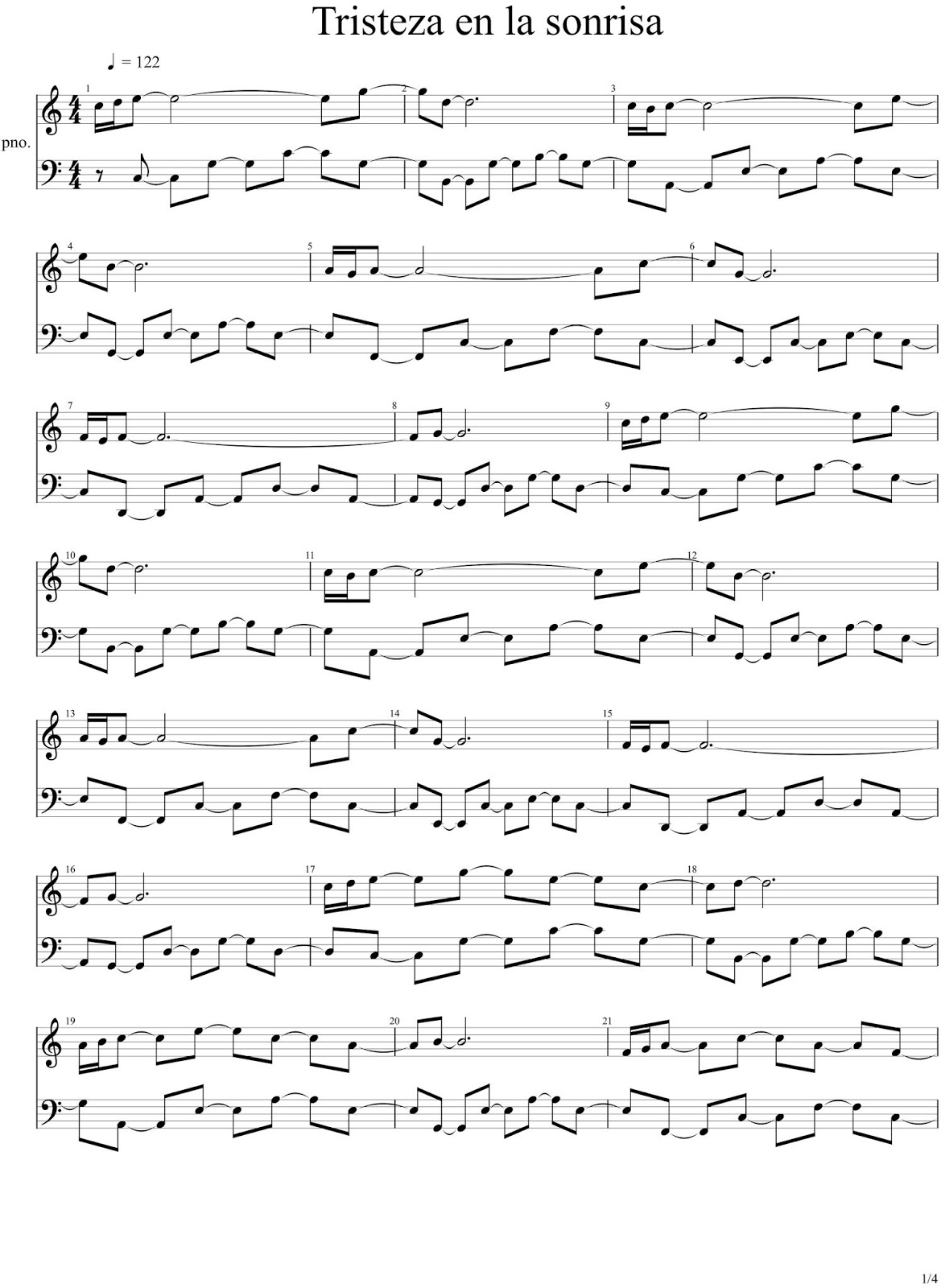Notas Musicales Tristeza en la sonrisa / Autor Piano click / Partitura