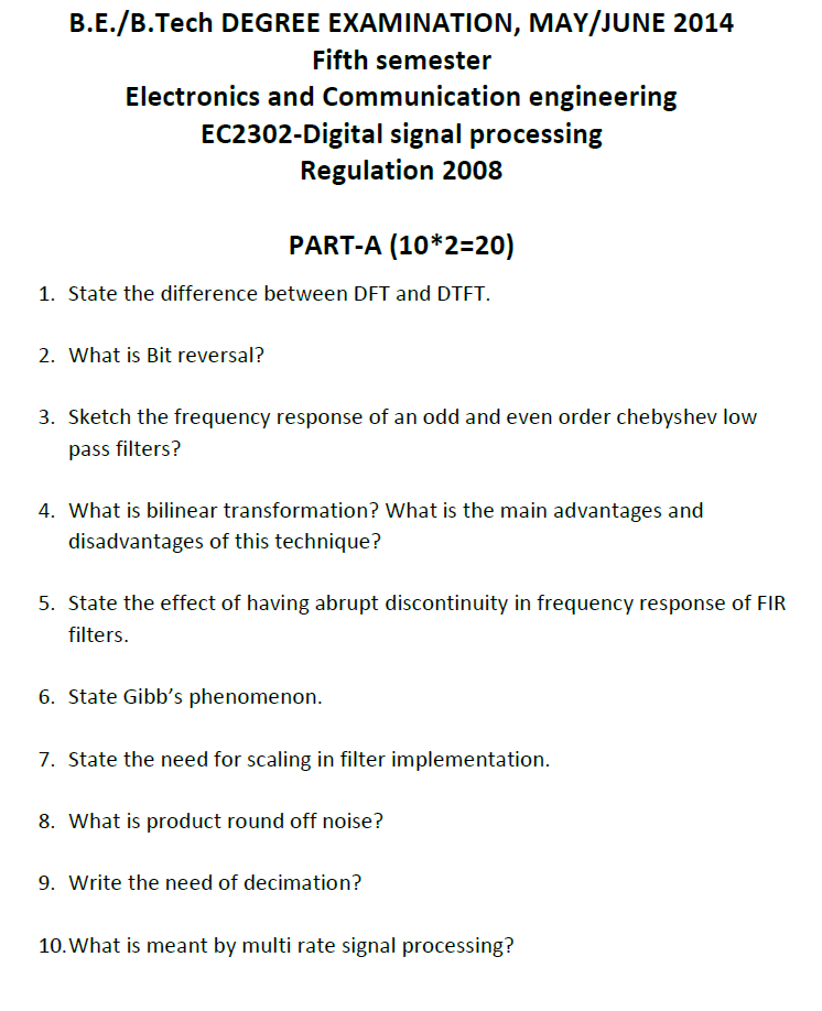 EC2302 Digital Signal Processing May June 2014 Past Exam Paper