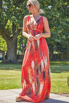 orange Abstract Print Sleeveless Maxi Sundress