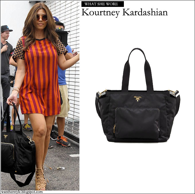 WHAT SHE WORE: Kourtney Kardashian with cool black Prada baby bag ~ I want  her style - What celebrities wore and where to buy it. Celebrity Style