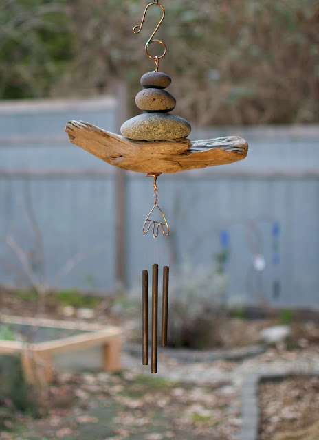 Beach stones and driftwood wind chime by Coast Chimes