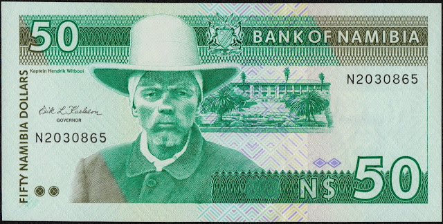 Namibia Currency 50 Namibian Dollars banknote 1993 Kaptein Hendrik Witbooi