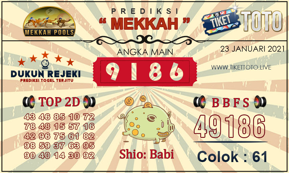Prediksi Togel MEKKAH TIKETTOTO 23 JANUARI 2021