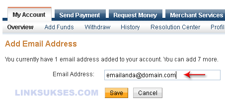 Tambah email ke Paypal