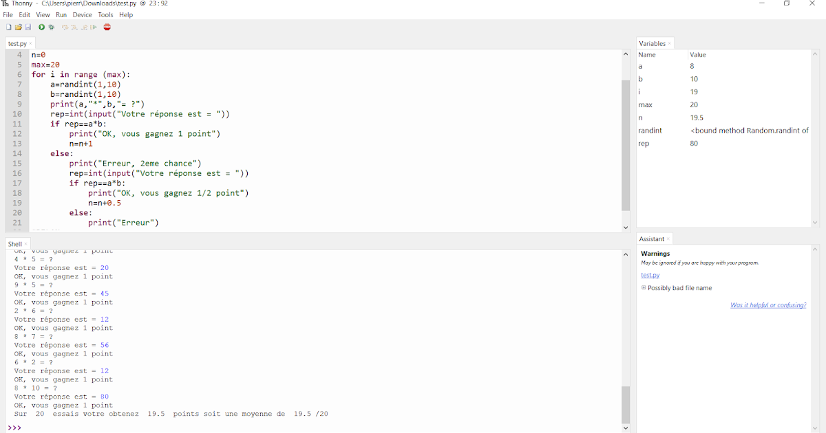 Le bloc notes en vrac d'un prof TIM : Python et table de multiplication